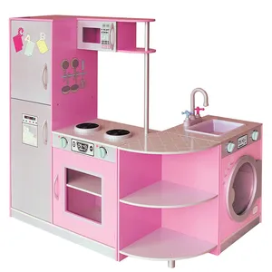 Haute qualité enfants filles rose meubles en bois cuisine jouer cuisine jouets ensemble