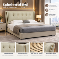 Cadre de lit en cuir Channel avec tête de lit capitonnée, lit plateforme moderne, ensemble de meubles de chambre à coucher taille King Queen