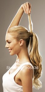 Extensiones de Cabello Humano Liso con Clip, Cola de <span class=keywords><strong>Caballo</strong></span> <span class=keywords><strong>Rubia</strong></span> Miel Natural, Sin Pinza - Product Image 6