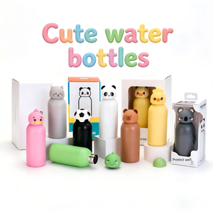 Bouteille d'eau en métal à double paroi, sans BPA, de qualité alimentaire, écologique, avec couvercles 3D en forme d'animaux pour enfants - Product Image 3