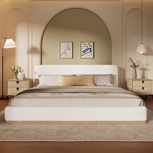 Lit rembourré moderne réglable avec cadre en rotin, idéal pour appartement, taille King, blanc - Product Image 2