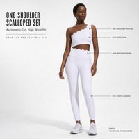 Ensemble de yoga pour femme avec logo personnalisé, vert lime uni, soutien-gorge de sport à une épaule avec coussinets amovibles et bords festonnés, leggings taille haute, vêtements de sport