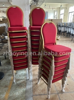 Siège arrière en tissu rouge Tube en aluminium Charivari Event Party Chair Restaurant Canteen Auditorium Chaise de banquet d'occasion au prix d'usine