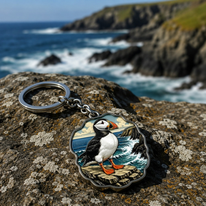 Porte-clés en émail dur Puffin, série Oiseaux marins atlantiques, porte-clés en métal, breloque de sac en <span class=keywords><strong>argent</strong></span> antique, cadeau souvenir pour les amoureux des oiseaux - Product Image 2