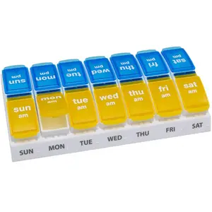 Scatola di pillole rimovibile settimanale all'ingrosso 7 giorni 14 scomparti scatola di pillola di plastica
