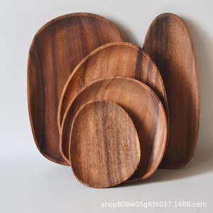 Plateaux de service en bois d'acacia, forme irrégulière, assiette en bois massif pour café, thé, collations, usage hôtelier et de restaurant, couleur rétro - Product Image 4