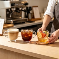 Ensemble de café et de thé en verre transparent LiKang moderne, bord épaissi, poignée ergonomique, facile à nettoyer, qualité alimentaire, écologique