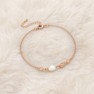Bracelet en acier inoxydable plaqué or rose avec perles de quartz rose et feuilles, élégant pour femme, usage quotidien, vente en gros OEM/ODM - Product Image 3