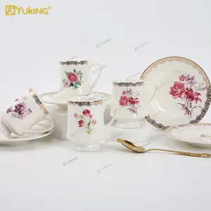 Customized Ceramic Cup and Saucer Colored Glaze Luxury Gold Rim Porcelain Espresso Cappuccino Turkish Coffee Tea Cup Set