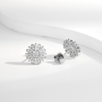 Boucles d'oreilles en gros, bijoux plaqués rhodium, zircone cubique, boucles d'oreilles clous en forme de tournesol, argent sterling 925, boucles d'oreilles fines