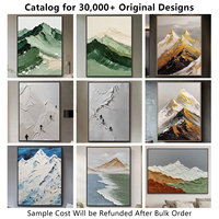 Décoration murale 3D personnalisée en plâtre peinte à la main, représentant des montagnes avec des figurines de skieurs, paysage enneigé moderne sur toile pour hôtel de station hivernale