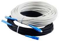 Kabel Drop Fiber Optik FTTH G657A1 Simplex Hitam/Putih SM 100 Meter Konektor SC/UPC Kabel Patch Cord