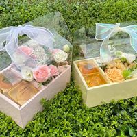 Nouvelle Vente Chaude en Gros Boîte Pliable Transparente en PET PVC pour Fruits, Gâteaux et Fleurs, Couleurs Rose, Jaune, Blanc, Rouge, avec Boîte en Papier et Boîte en Plastique Assorties