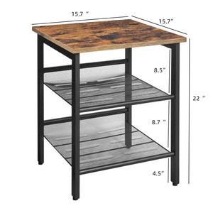 <span class=keywords><strong>Tavolino</strong></span> Industriale a 3 Ripiani con Piano in Legno Rustico e Mensole in Rete per Soggiorno e Camera da Letto - Product Image 6