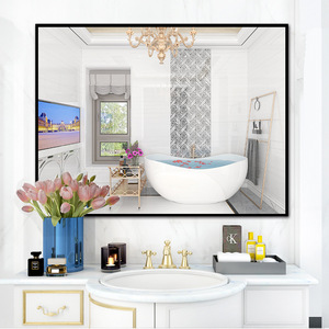 <span class=keywords><strong>Miroir</strong></span> de salle de bain rectangulaire <span class=keywords><strong>grand</strong></span> <span class=keywords><strong>format</strong></span> à cadre noir, <span class=keywords><strong>miroir</strong></span> décoratif mural horizontal pour vanité - Product Image 1