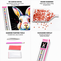 Kit de Peinture Diamant DIY Lapin Coloré, Perles Acryliques Rondes Complètes, Image Animale, Décoration Murale Non Encadrée