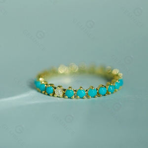 Gemnel vintage 925 argent sterling simple pierre naturelle turquoise bagues de fiançailles fines pour femmes bijoux - Product Image 2