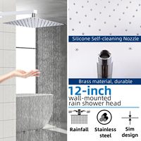 Système de douche moderne en laiton poli avec jet pluie, pommeau de douche carré de 12 pouces à double fonction avec cartouche céramique et ensemble de robinetterie pour