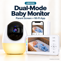 Kit de surveillance pour bébé 1080P avec écran IPS de 4,3 pouces, caméra, deux adaptateurs, deux câbles USB et manuel d'utilisation ABM206