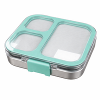 Boîte à lunch scolaire de luxe en acier inoxydable anti-fuite, réutilisable, Tritan, 3 compartiments, ensemble pour enfants pour l'école