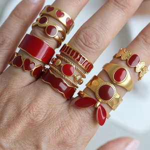Nuovo Anello Regolabile in Acciaio Inossidabile a Forma Geometrica 2026, <span class=keywords><strong>Rosso</strong></span> <span class=keywords><strong>Vino</strong></span> Placcato Oro 18K, Anello di Lusso Trendy da Donna - Product Image 3