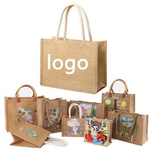 Sacs en toile de jute imperméables pour fabricants, vente en gros, sacs de shopping personnalisés avec logo, sacs de plage souvenirs, sacs fourre-tout pour femmes, sacs en jute bicolores - Product Image 4