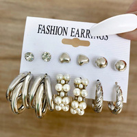 Set anting-anting 6 pasang, sederhana kepribadian kreatif titik berlian lingkaran besar