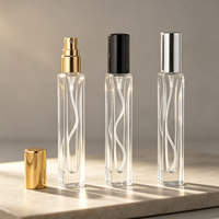 Vente en gros de flacons de parfum en verre transparents carrés de 10 ml avec vaporisateur fin et capuchon, rechargeables, pour le transfert de parfum et la recharge de fragrance