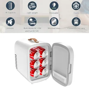 Refrigerador pequeño portátil con puerta de cristal de refresco Retro de 4L personalizado, mininevera cosmética para el cuidado de la piel con espejo para la habitación
