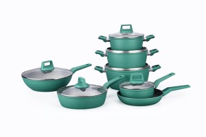 Hiện đại sang trọng 13-Piece lớp phủ đá cẩm thạch cảm ứng nhà bếp nấu ăn màu xanh lá cây <span class=keywords><strong>Cookware</strong></span> <span class=keywords><strong>Set</strong></span> - Product Image 2