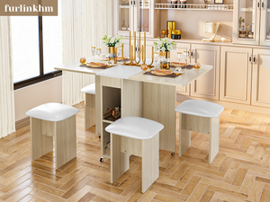 <span class=keywords><strong>Tavolo</strong></span> da Pranzo Pieghevole Salvaspazio con 2 Ripiani di Stoccaggio, Estensibile con Ali Abbassabili, Set di Tavoli in Legno Stile Fattoria <span class=keywords><strong>per</strong></span> Cucina e Sala da Pranzo <span class=keywords><strong>per</strong></span> 4 Persone - Product Image 4