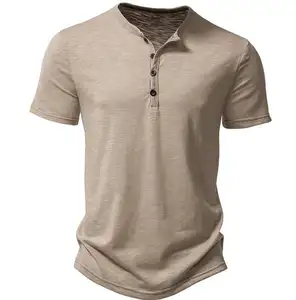 卸売メンズ半袖Tシャツ竹綿ヘンリーネックポロシャツスポーツカジュアルトップス