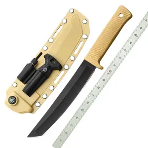 Comfortable Grip Rubber Handle Fixed Blade Camping Knife Compass LED light Multi-Function Outdoor Hunting Tool with Sheath