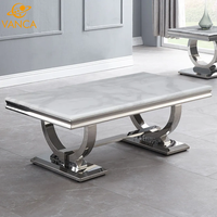 Table basse rectangulaire moderne avec plateau en marbre et structure en acier, style haut de gamme fait main, meubles de salon