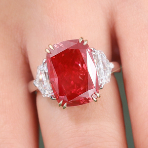 Bague de mariage en or véritable avec diamant de laboratoire rouge taille coussin de 4 carats, certifiée IGI, haute qualité, bijoux personnalisés Provence - Product Image 3