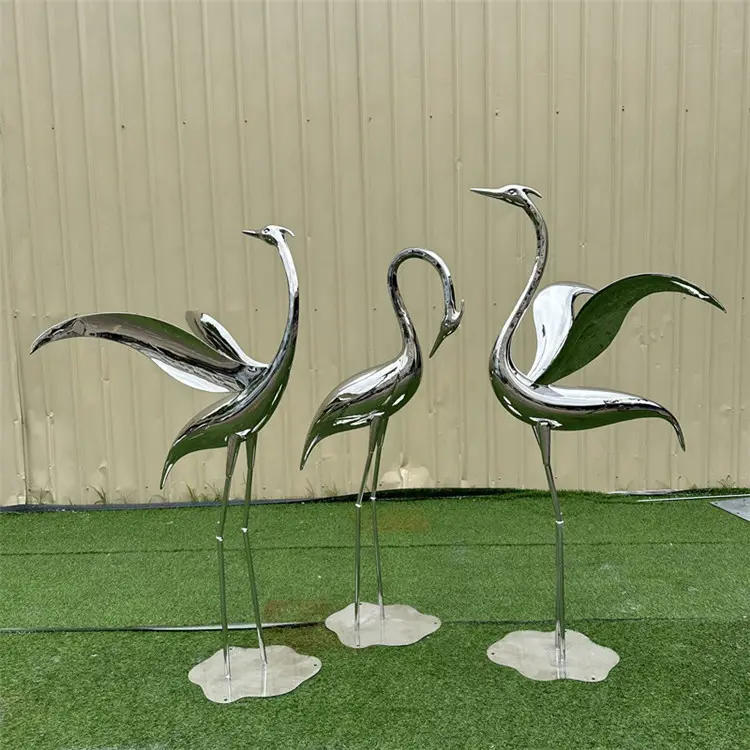 Diseño moderno al aire libre grandes estatuas esculturas de acero inoxidable pájaros para decoración de jardín