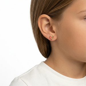 Boucles <span class=keywords><strong>d</strong></span>'oreilles clous en forme de cœur rouge mignonnes pour enfants filles plaquées or tendance cadeau bijoux - Product Image 3