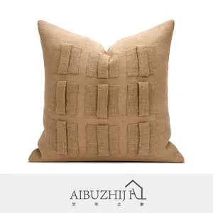 AIBUZHIJIA Chic Designer Moroccan Cushion Covers 45 * 45 Cm Brown Nine Grid Square Stitching Cotton Linen Fall Pillow Cover