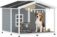 Nichoir moderne pour chien en bois de sapin massif, style cabane extérieure, abri pour animaux avec porche, base surélevée, toit en bois, taille moyenne pour chiens