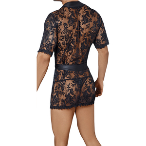 Kimono Corto in <span class=keywords><strong>Pizzo</strong></span> Nero con <span class=keywords><strong>Perizoma</strong></span>, Produzione Personalizzata PATON 2023 per <span class=keywords><strong>Uomo</strong></span> - Product Image 3