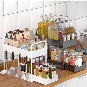 Organisateur de placard coulissant multifonctionnel en ABS pour cuisine et salle de bain, panier de rangement à 2 niveaux pour placard de cuisine et sous l'évier - Product Image 5