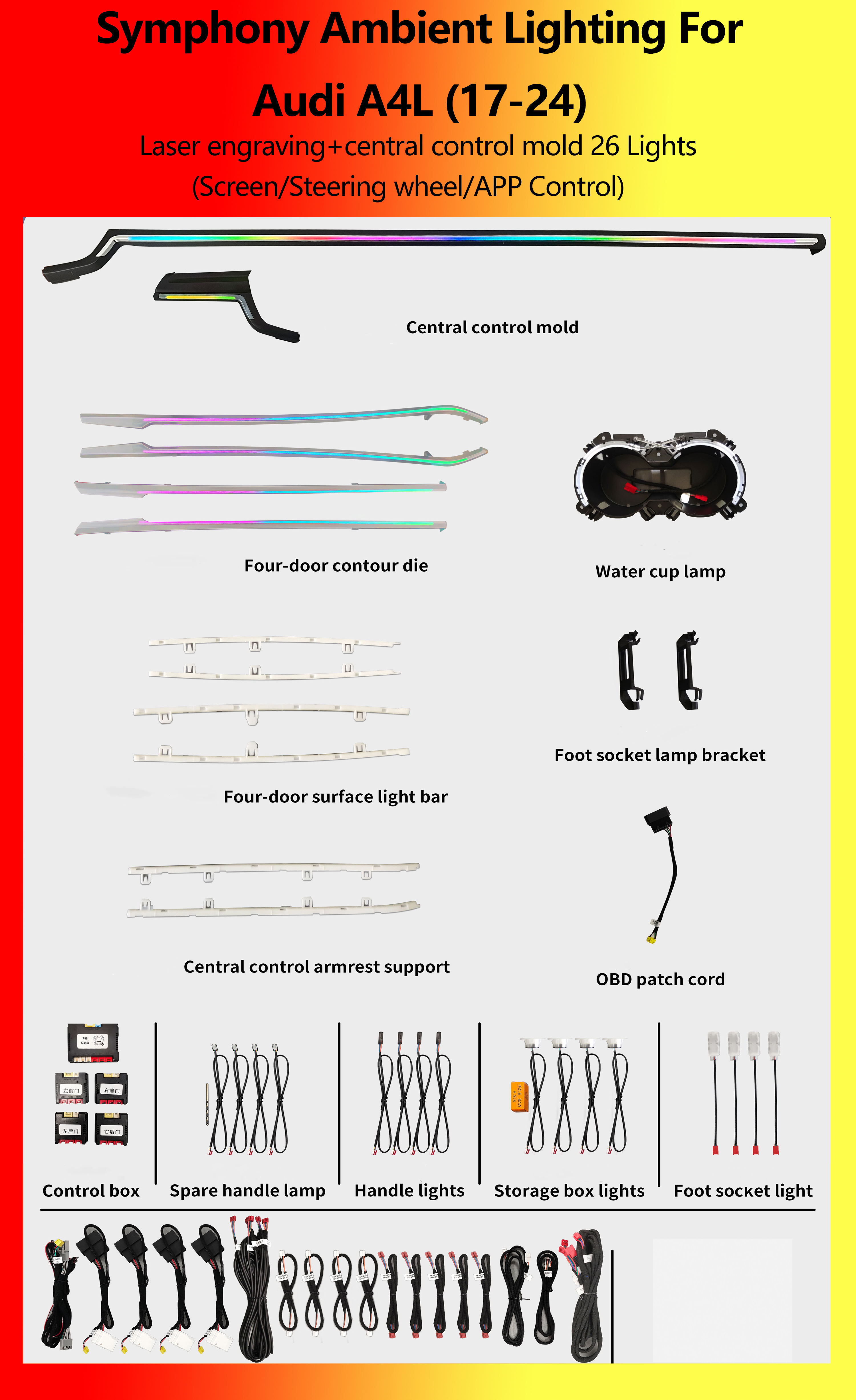 Audi A4L Laser engraving+central control mold Symphony 26 Lights