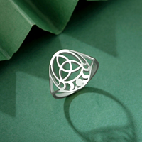 Bague noeud celtique Triquetra vintage noeud celtique Phase de lune symbole lunaire bague découpe géométrique en acier inoxydable Wiccan bague