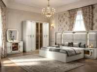 Ensemble de meubles de chambre à coucher en bois de luxe moderne américain, miroir blanc, taille reine, taille king, français, italien, complet, pour filles, hôtel