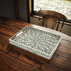 Gelakt Parelmoer Ingelegd Mozaïek Dienblad Rechthoekige Houten Marmeren Handgrepen Voor Thee Ontbijt Borden - Product Image 5