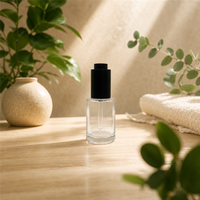 Flacon d'huile essentielle en verre transparent à fond épais avec échelle graduée, bouchon à pression noir, logo personnalisé, 5 ml, 10 ml, 20 ml, 30 ml, cosmétique