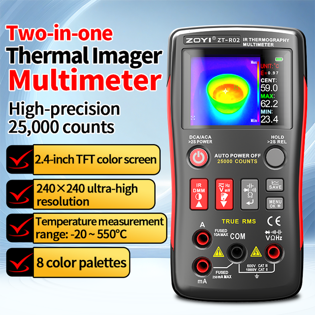 ZOYI ZT-R02 Infrared Thermal Imaging Camera 96x96 Resolution 8-14m Wavelength 75mk Sensitivity 256x192 Thermal Pixel Type-C
