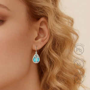 Boucles d'oreilles pendantes hypoallergéniques Merryshine en obsidienne et <span class=keywords><strong>pierre</strong></span> <span class=keywords><strong>de</strong></span> <span class=keywords><strong>lune</strong></span>, motif arbre <span class=keywords><strong>de</strong></span> vie, avec fermoir à levier - Product Image 3
