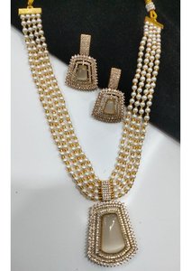 High Quality Multi Strand <b>Beaded</b> Long Necklace <b>Set</b> with Sparkling Zirconia Pendant and Designer Matching Earrings Collection - Product Image 2