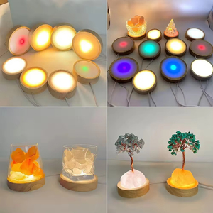 LED Night Light 10cm Round Wooden Base Desktop Decorative Wooden Holder Display <b>Stand</b> Lamp for Crystals Ball Acrylic Decoration - Product Image 5